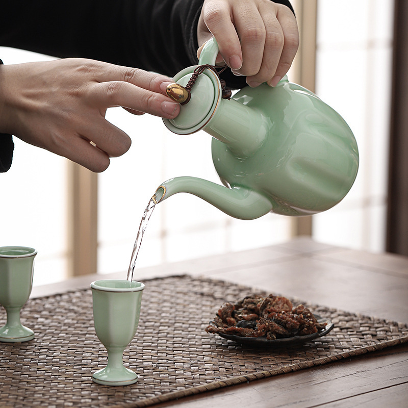陶磁器温熱酒壺酒具セット青磁家庭用中国式白酒烈杯分酒器清酒黄酒杯|undefined
