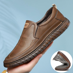 Men's Soft Leather Shoes with Soft Sole Men's Spring and Autumn New Casual Leather Shoes Men's Driving Dad Shoes Men's Non-slip Business Leather Shoes