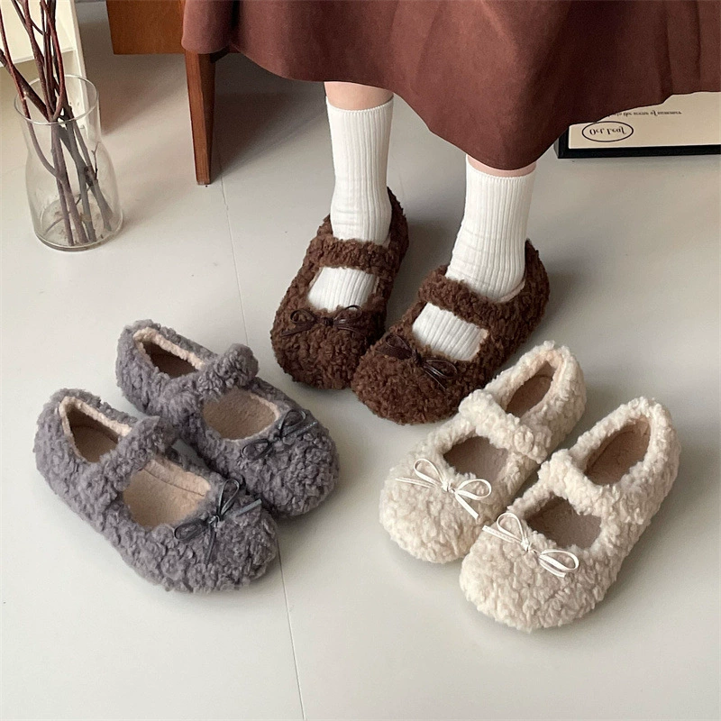 Маленький ароматный ветер плюс плюшевая меховая обувь женский 2024 новый осенний и зимний ретро круглые головы дикие мягкие подошвы Мэри Джейн хлопковые туфли