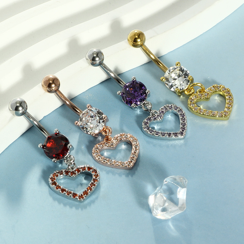 Heart Dangle Belly Button Ring Rose Gold with White Zircon 316L Surgical Steel Navel Piercing Jewelry detail image 7