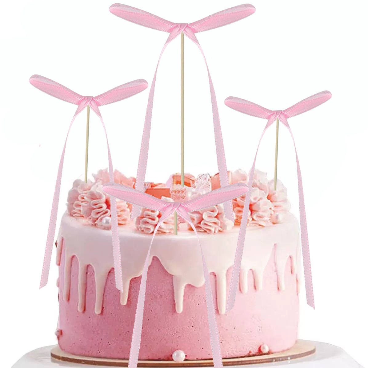 Spot wholesale lazo de cola larga inserción de pastel complemento postre decoración de horneado serpentinas decoración de postre de fiesta