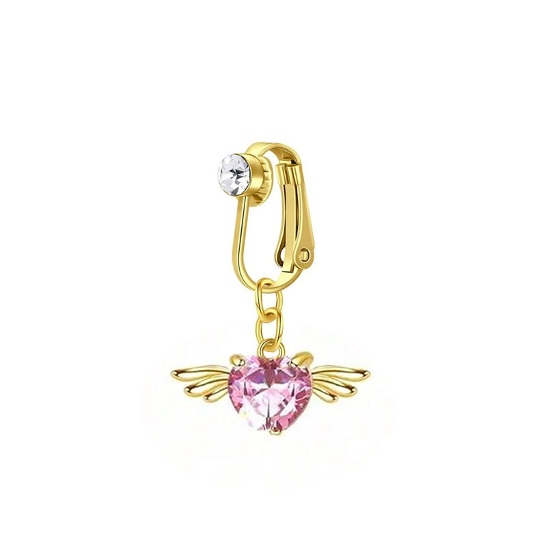 Anello minimalista in acciaio inossidabile a forma di cuore con zircone, senza ombelico, orecchini a clip non forati, gioielli da piercing_voghion.com