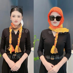 Retro French Braid Hat, Versatile Scarf Cotton Linen Scarf Fashion Travel Sunshade Headscarf Ethnic Style