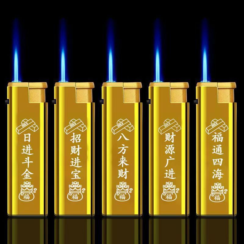 Publicidad de encendedor a prueba de viento de metal inflado láser de alta calidad impresión directa llama azul impresión UV color publicidad