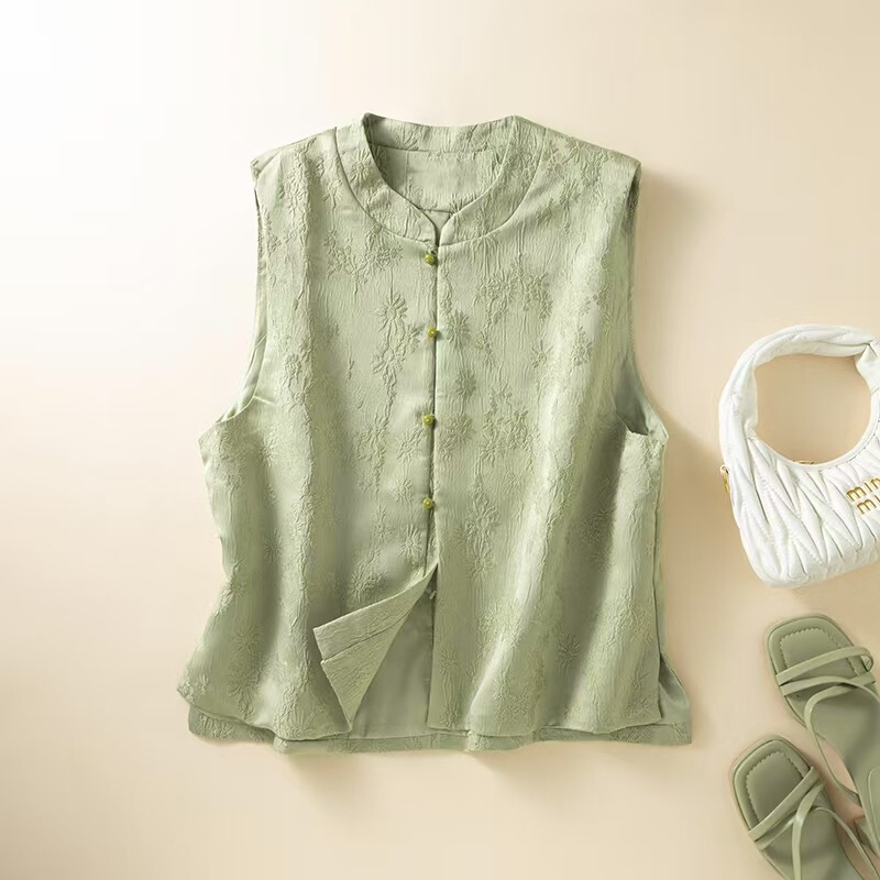 New Chinese-Style National Style Vest 2026 Spring New Model Stand Collar Diagonal Placket Top Women's Sleeveless Vest