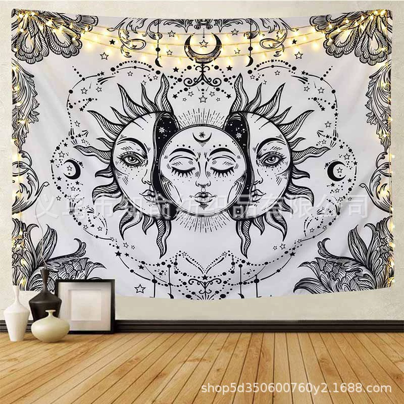 Tapestry solar-powered wall hanging, 95×73–180×230 cm sizes, lightweight decorative cloth with LED lights