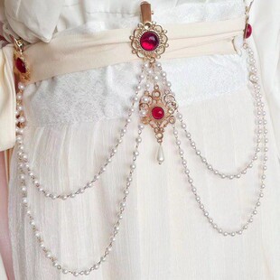 Hanfu Waist Chain Waist Hanging Pearl Long Tassel Pendant Antique Hanfu Forbidden Front Pressure Decorations Accessories