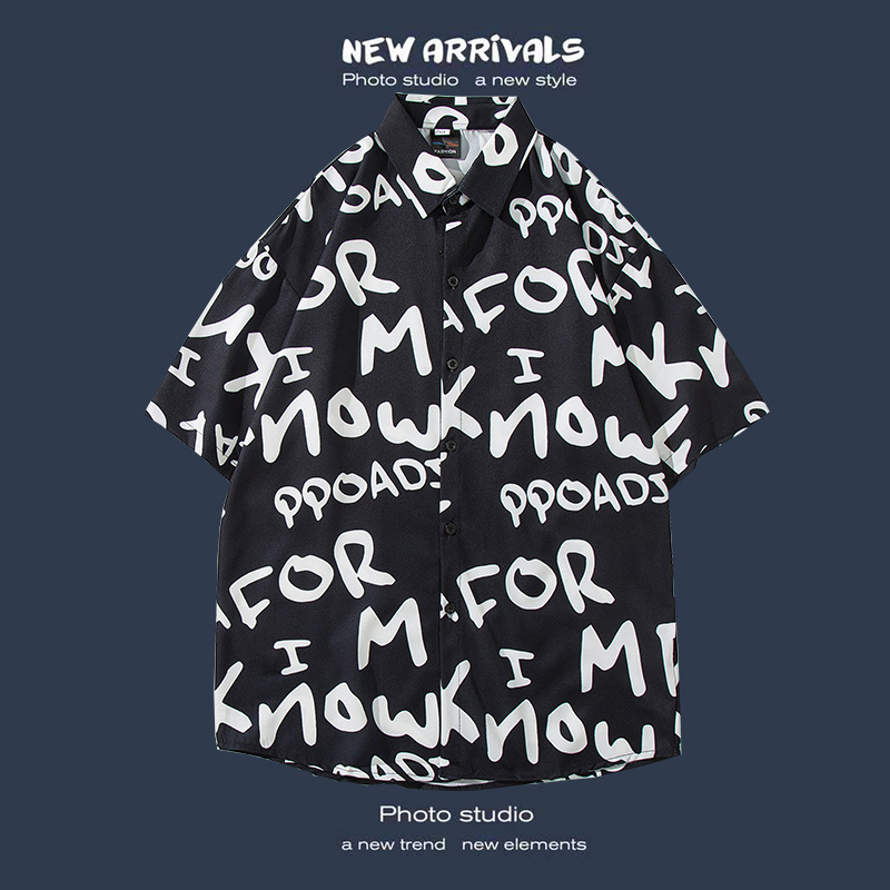 Camisa floral de manga corta Estilo de Hong Kong estilo retro de vetiver Estilo coreano moda guapo camisa de hombres y mujeres de moda y top de hadas