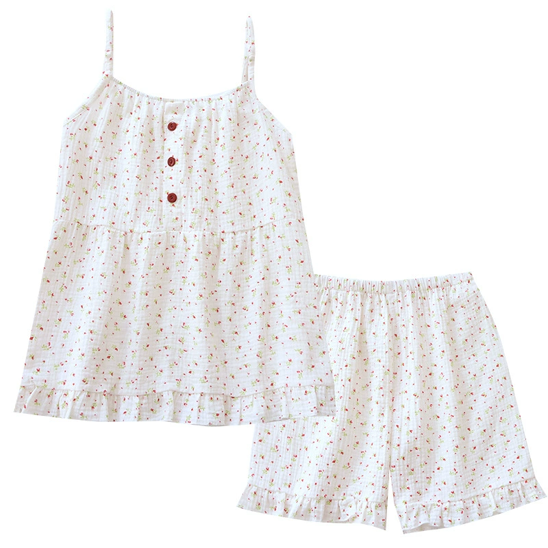 Japanese cute summer pijama, gauze shorts, set, lifting effect, oversize