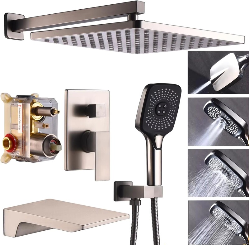 Wire drawing concealed wall type shower system with bathtub spout 10 inch shower pressure balance valve body