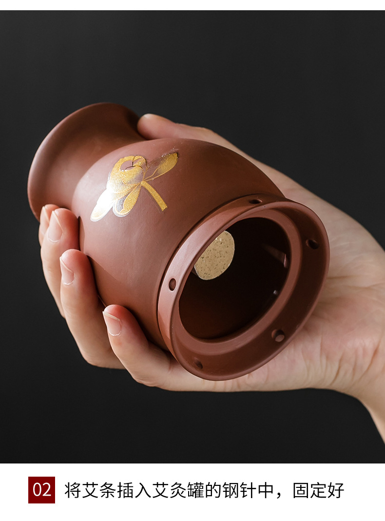 Purple Clay Moxibustion Dragon Jar Double Layer Heat Insulated Ceramic Cup Gua Sha Massage Tool for Home Use quality and texture