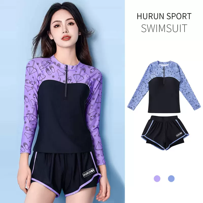 HURUN Split swimwear, long-sleeve, plus size