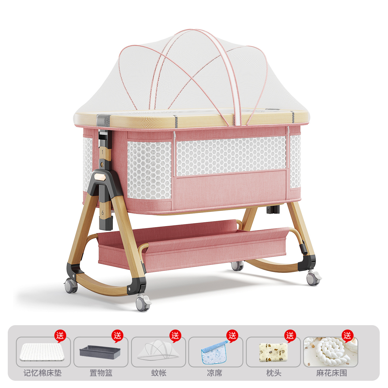 Cama de bebé móvil portátil cuna cama plegable multifuncional BB cama para recién nacidos empalme cama grande