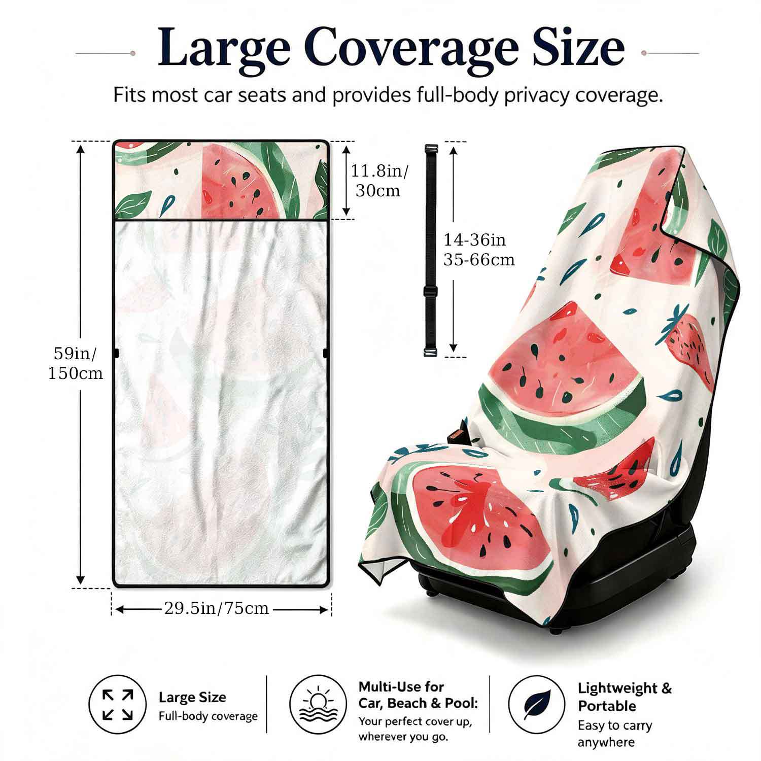 Printed bath towel and car seat cover 2-in-1, ultra-fine fiber outdoor beach and car dual-use universal seat cushion