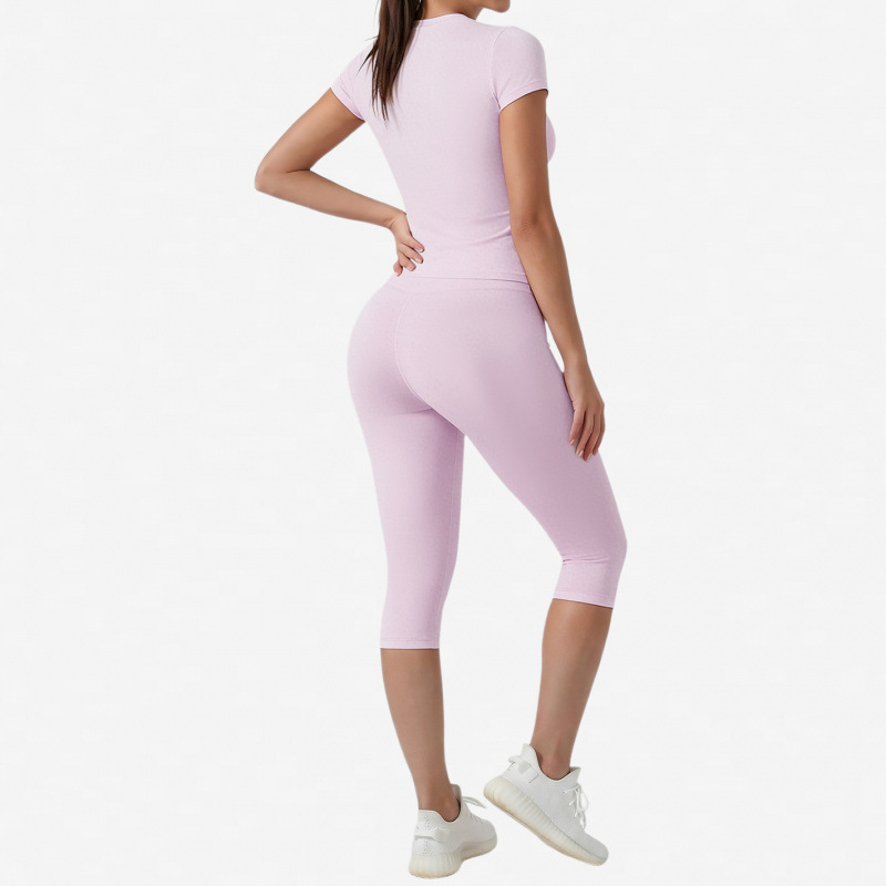 Deportes al aire libre transfronterizos pantalones de manga corta y pantalones largos de siete puntos, pantalones de velocidad seca, cintura alta y caderas levantadas, juegos deportivos para mujeres de verano ropa de yoga de fitness