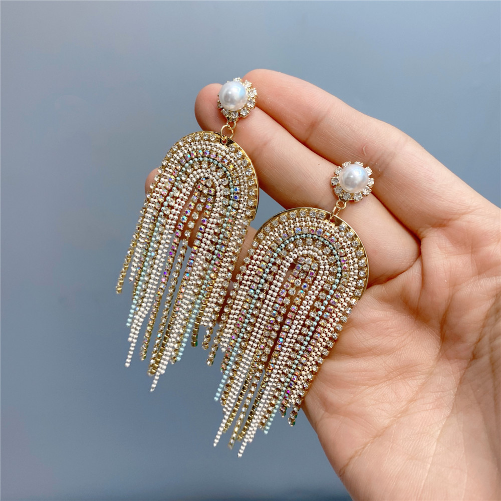 Claw Chain Multi-layer Full Rhinestone Tassel Earrings New Trendy Long Style Baroque Earrings Fairy Style display picture 8