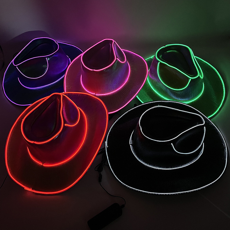 Christmas Colorful Sequin Western Cowboy Hat Pearl Hat Halloween Carnival Led Cross-Border Luminous Cowboy Hat