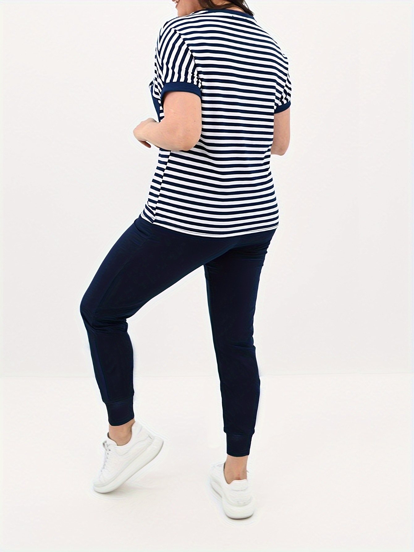 Women's Striped Top And Slim Fit Trouser Set Plus Size_voghion.com