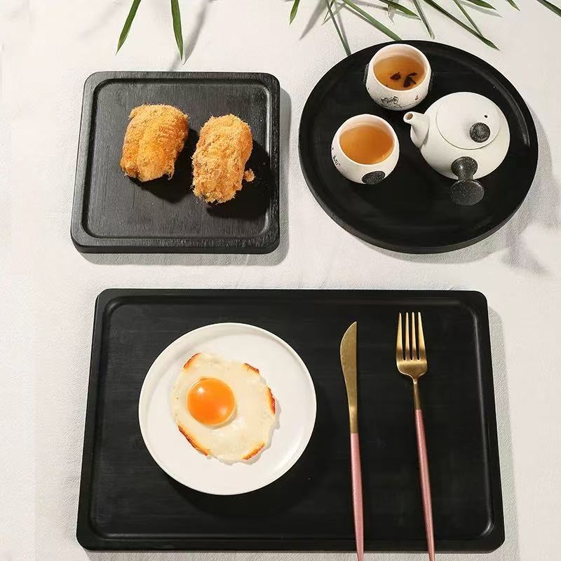 Bandeja de madera rectangular de estilo japonés Bandeja de té rectangular para el hogar Bandeja de juego de té de madera Pastel de frutas Bandeja de madera de dim sum