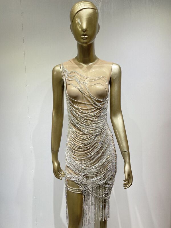 2022 Summer New Cross Border Hot Sexy Sleeveless Sequin Dress Tassel Dress Ball Evening Dress