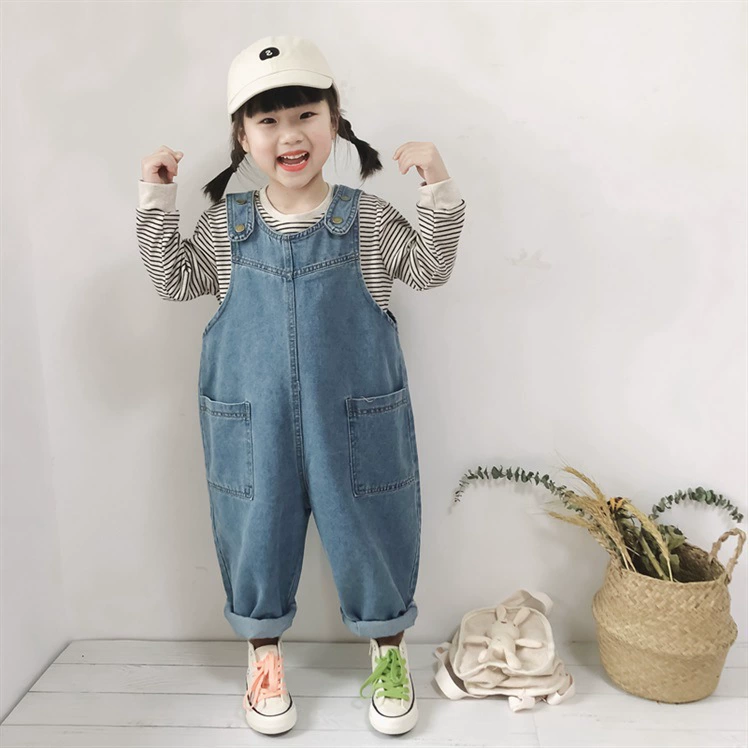 Autumn children's denim overall for men and women for leisure, tights, jeans, children's clothing, Korean style