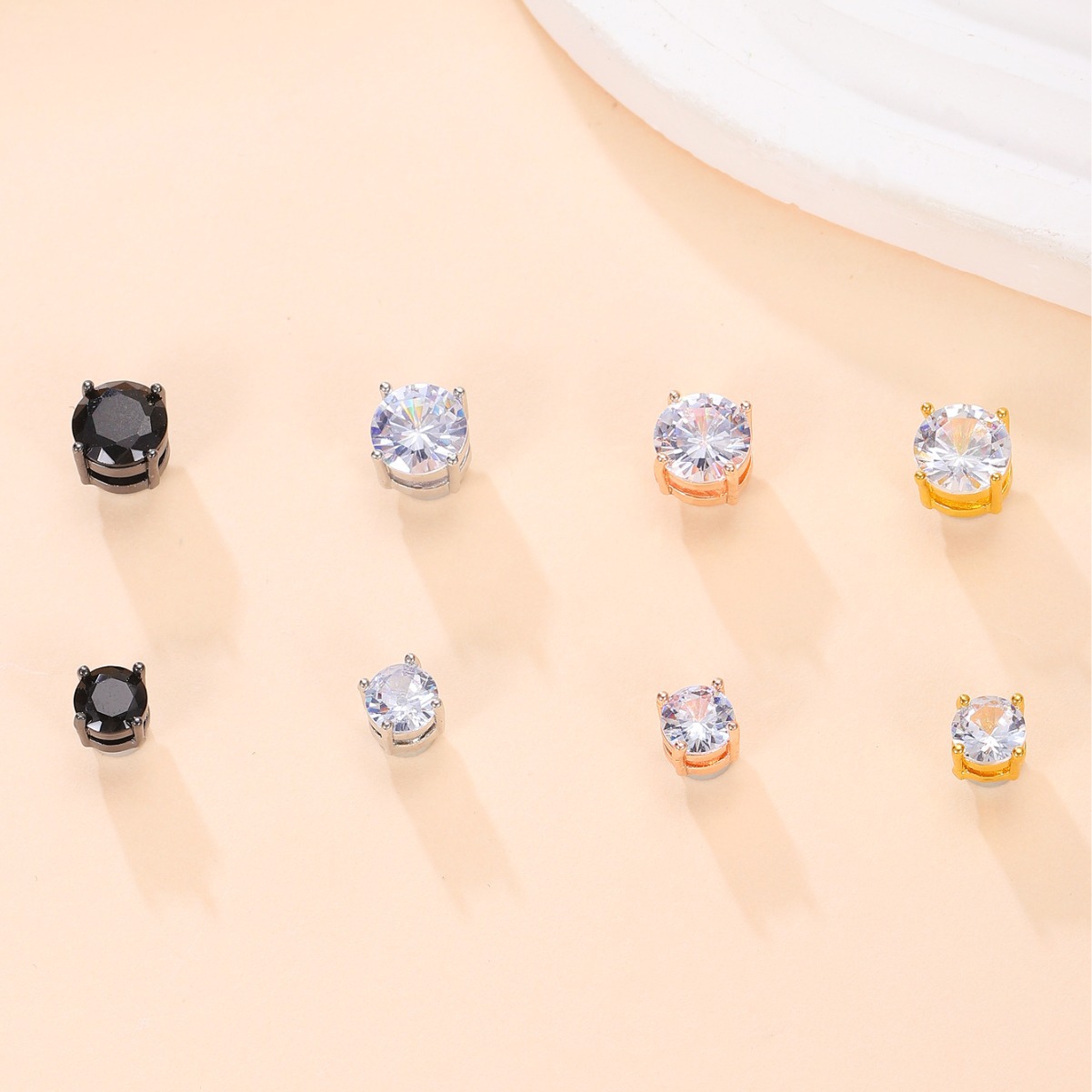 6mm 8mm Copper Inlaid Zircon Magnet Clip Men Without Ear Holes Stud Earrings Unisex_voghion.com