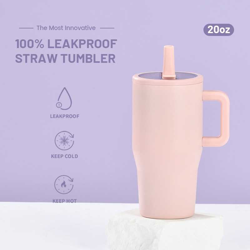 Nuevo vaso térmico de doble capa de 20 oz para 2026, a prueba de fugas, con tapa plegable y pajita, portátil, con boca para beber directamente, ideal para viajes transfronterizos.