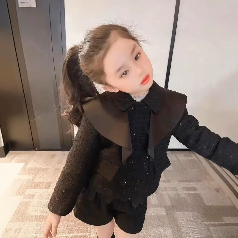 Осенний комплект, детская куртка для девочки с бантом, стиль Chanel
