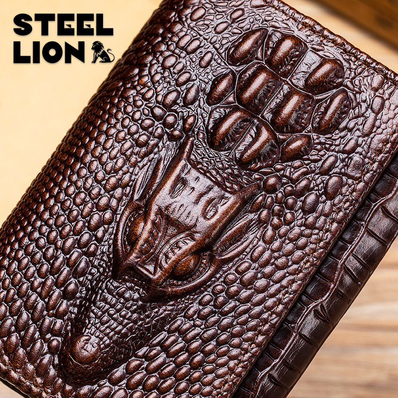 Steel Lion Men's Genuine Leather Crocodile Pattern Wallet with Multiple Card Slots, Retro Style with Photo Album Slot, Anti-Theft Wallet Steel Lion Men's Genuine Leather Crocodile Pattern Wallet with Multiple Card Slots, Retro Style with Photo Album Slot, Anti-Theft Wallet