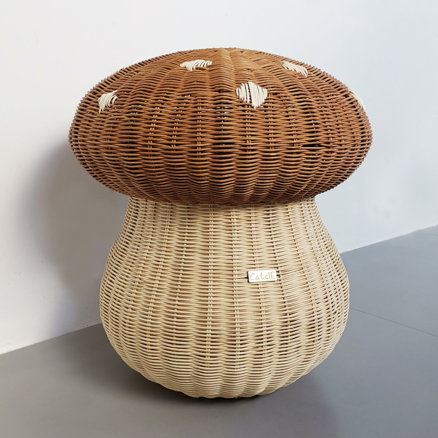 Cesto para la ropa sucia con forma de hongo, cesta de almacenamiento de ratán, caja de almacenamiento de juguetes de peluche, caja de almacenamiento de juguetes infantiles con tapa