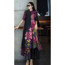 夏季新款时尚轻奢大码套装文艺范宽松休闲显瘦开衫上衣+阔腿裤女