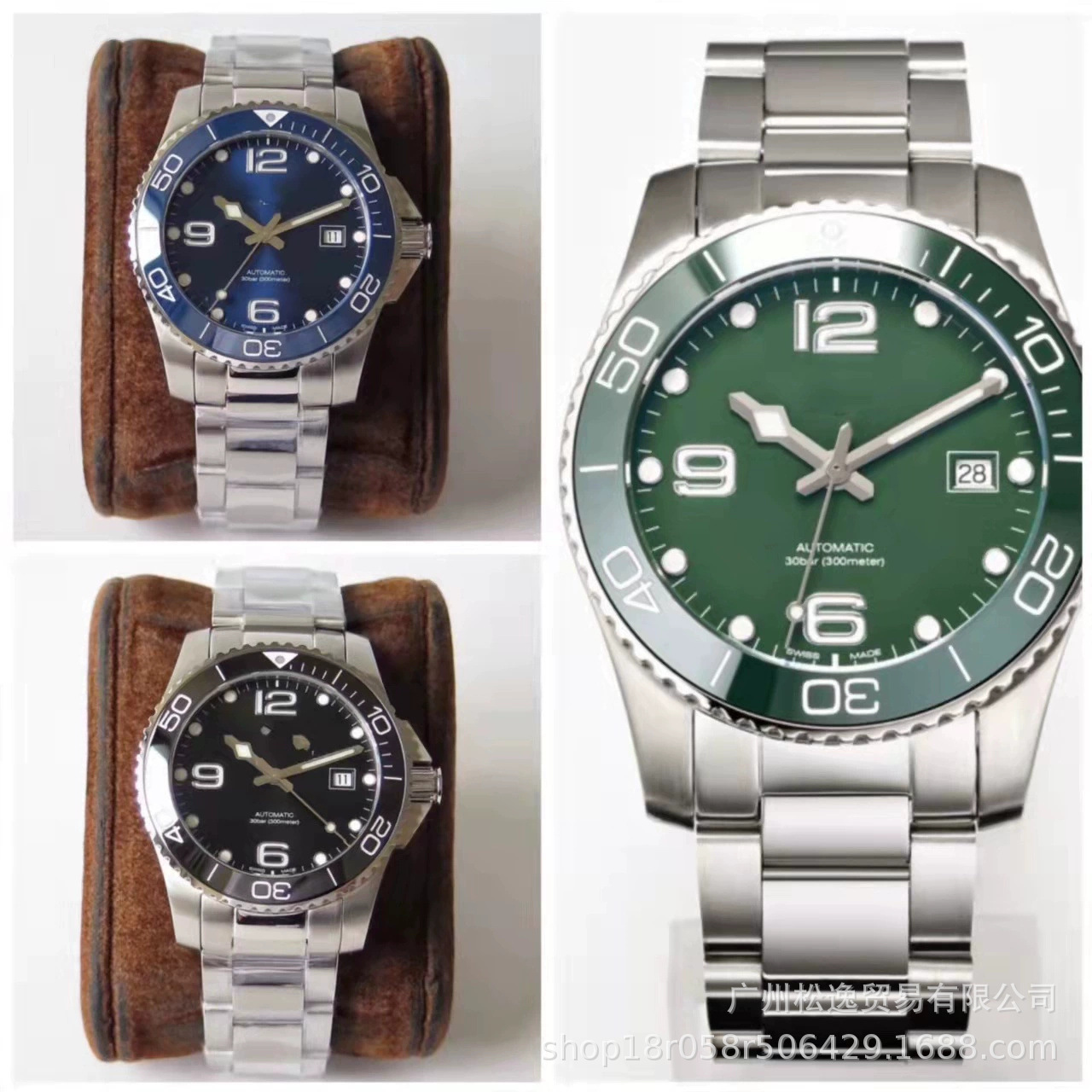 厂家直销外贸浪家康卡斯琴夜光陶瓷圈精钢全自动机械手表大表盘