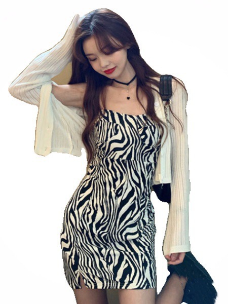 GraceChic 2025 Nuovo abito snellente per donna, super popolare autunno con motivo zebrato e spalline sexy, elegante abito anti-età taglie forti_voghion.com