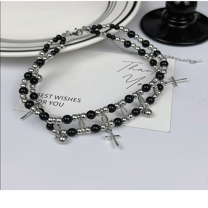 Classic Style Cross Alloy Glass Beaded Chain Choker Wholesale display picture 3