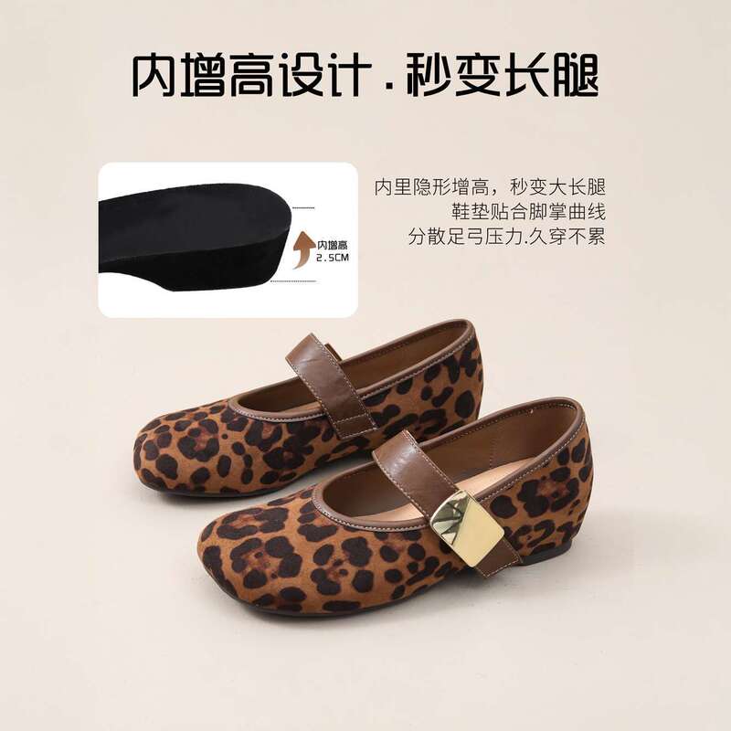 Leopard Print Height-Increasing Women's Shoes 2026 New Retro Shallow Birkenstock-Style Versatile Soft-Soled Mary Jane Wedge Loafers Leopard Print Height-Increasing Women's Shoes 2026 New Retro Shallow Birkenstock-Style Versatile Soft-Soled Mary Jane Wedge Loafers