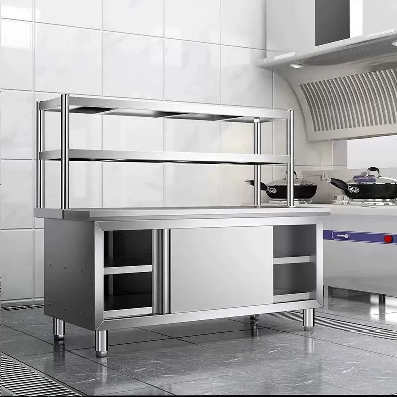 Рабочий стол из нержавеющей стали 304, кухонный шкаф, коммерческий ресторанный стол, домашний операционный стол, стеллаж для хранения с раздвижной дверью