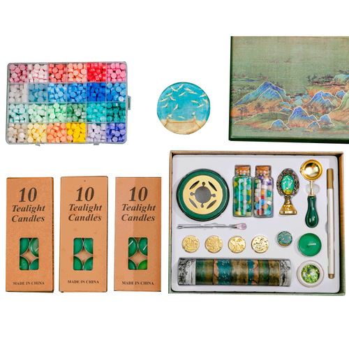 Forbidden City Cultural and Creative Fire Paint Seal Set Full Set of Cheap Heads for Children Wholesale Thousand Miles of Rivers and Mountains Retro Ancient Style Wax