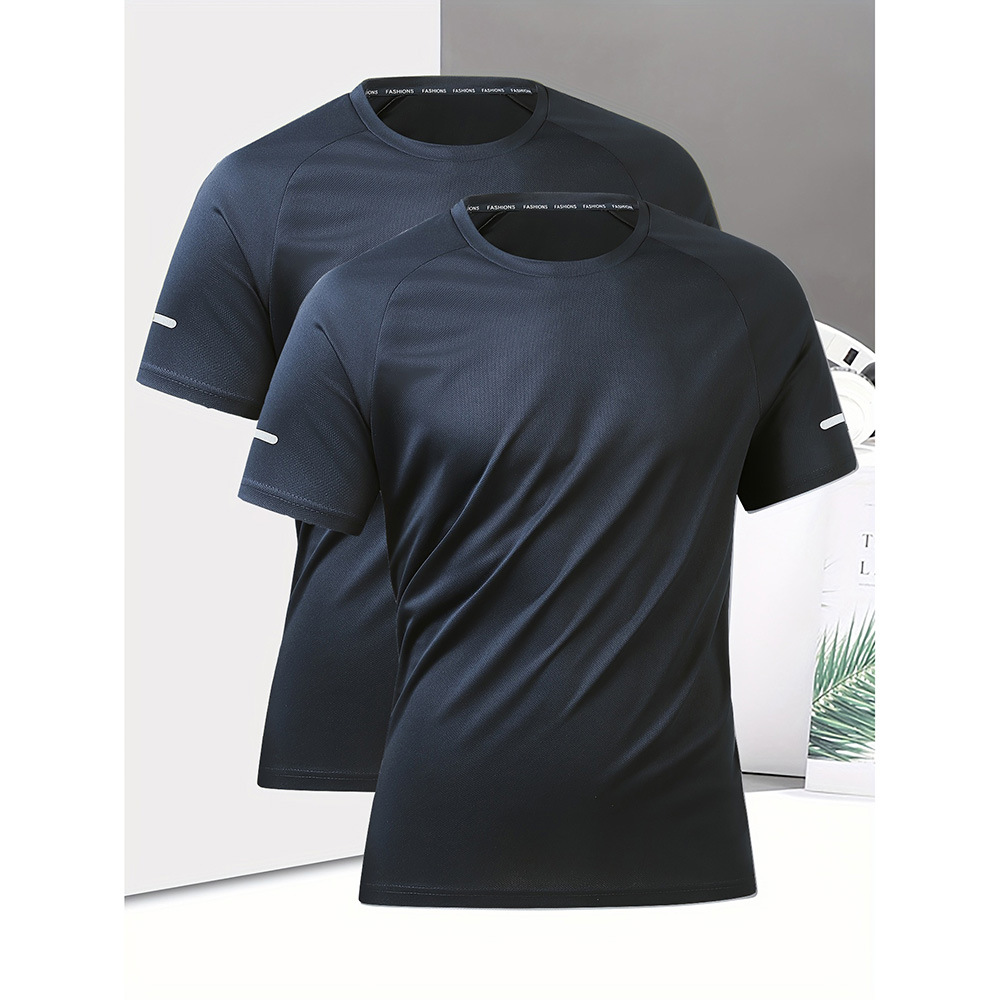 Conjunto de 2 camisetas unissex masculinas de secagem rápida - Camisetas de verão respiráveis, folgadas e com gola redonda para uso casual e ao ar livre._voghion.com