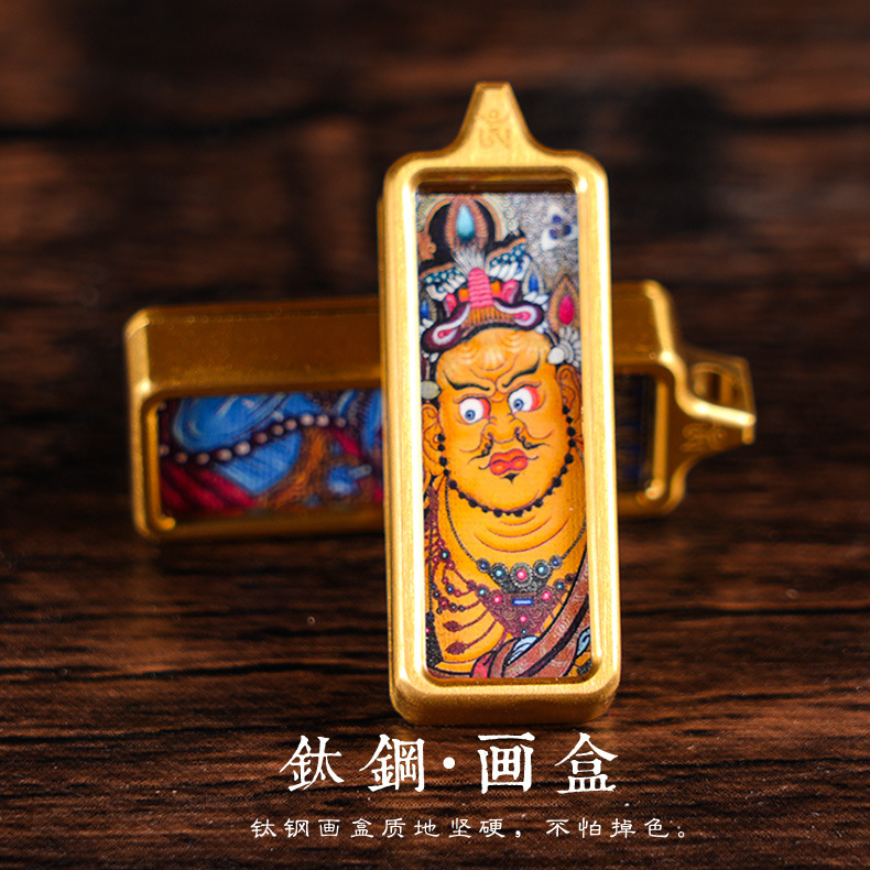 THANGKA 펜던트 티베트 손으로 그린 부처님 부처님 캐리-SAMANTABHADRA BODHISATTVA HUANG CAISHEN GUANYIN 작은 THANGKA GAWU 상자