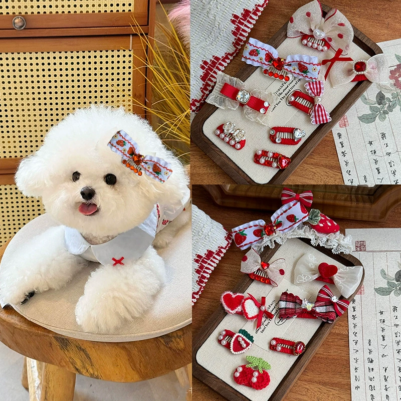 Заколка для волос для собак, бант, бишон, фризе, аксессуар для волос, новогодний красный праздничный древний стиль, головной убор для домашних животных, мальтийский кот
