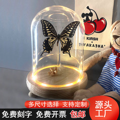 メーカー直供永生花ガラスカバー発光実木ベース展示ケース防塵蝶手作りモデル透明カバー