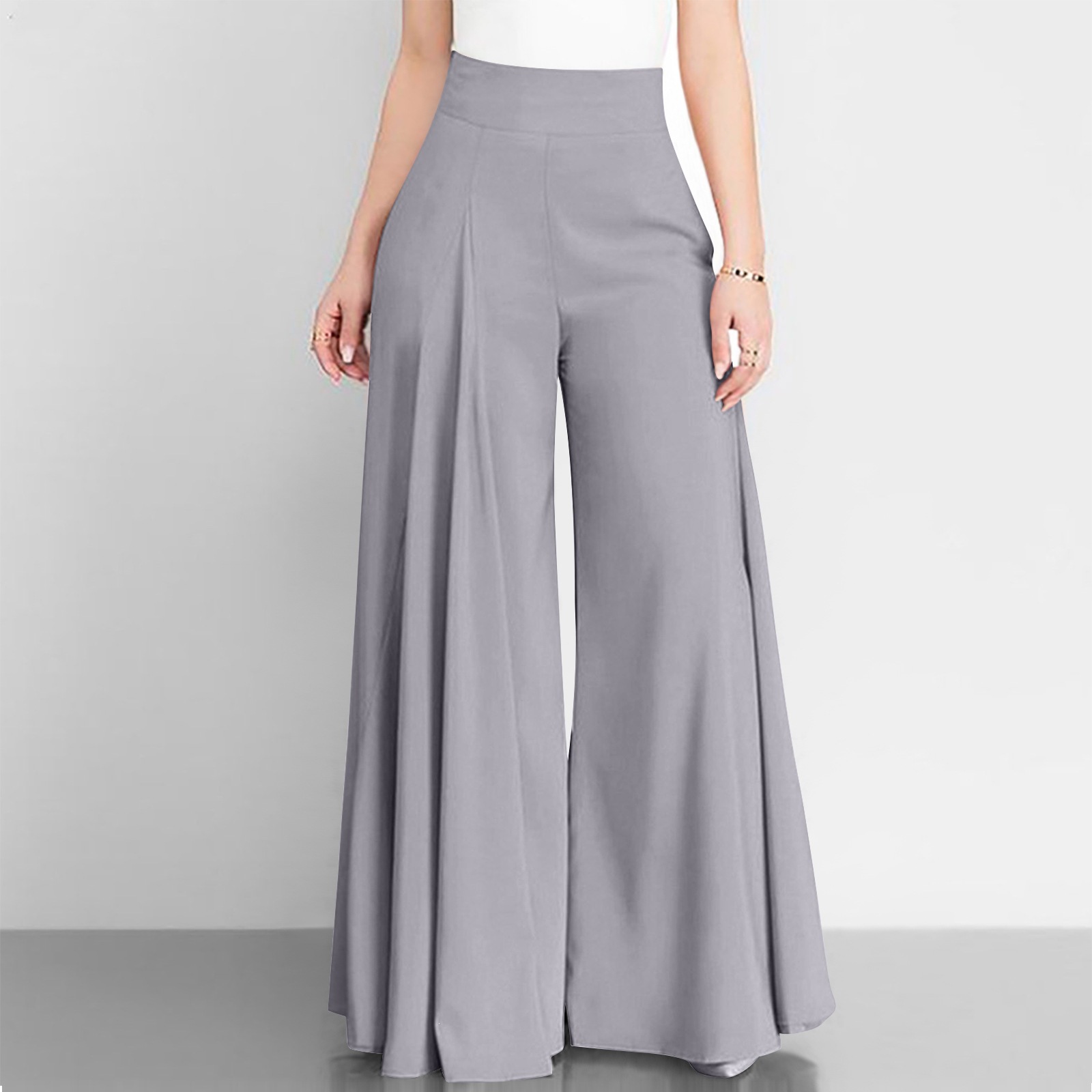 2026 Spring And Summer OL Women's Solid Color High Waist Wide Leg Pants Skinny Thin Casual Pants_ecoleips.com