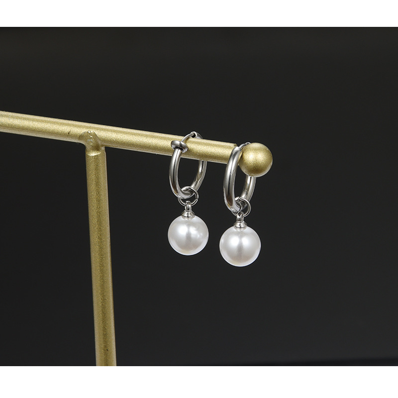 for Men Pearl Drop Titanium Steel Non-Pierced Ear Clips Hip Hop Trendy Versatile Women's Chinese Style Earrings_voghion.com