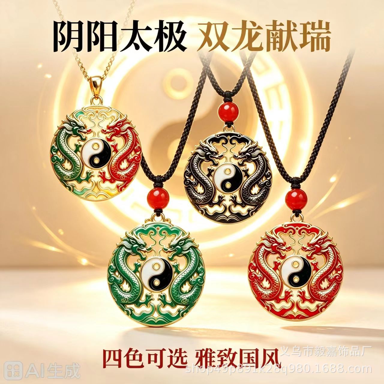 【Dragon and Phoenix Playing with Pearls】Traditional Enamel Metal Pendant, Three-Dimensional Relief, High-End Pendant, Inheriting Yin-Yang Necklace Jewelry