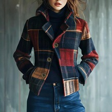 Z 32687 Retro Plaid Collar Jacket ���Ÿ������� �羳��Ӧ