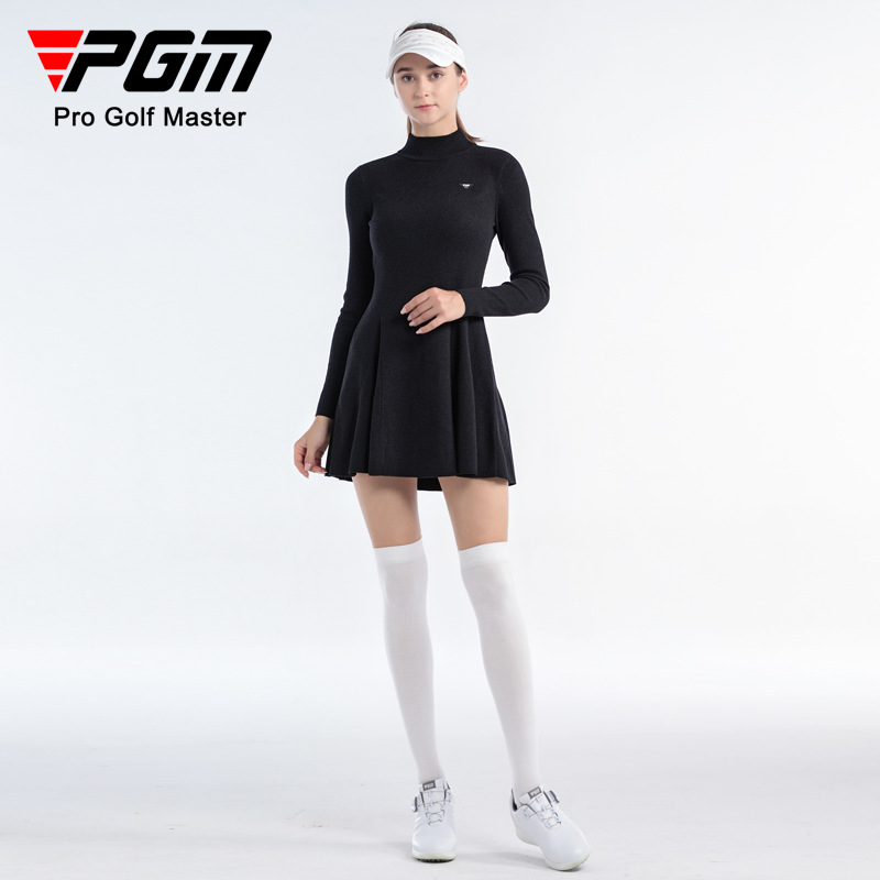 Váy len golf PGM cổ tròn dáng ôm giữ ấm thu đông — Qz093-màu Hồng, Qz093-màu Đen