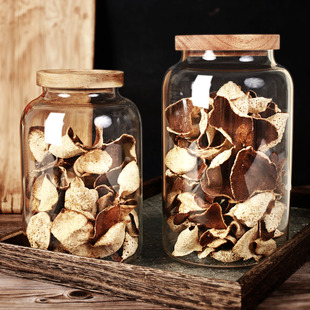 Transparent glass sealed jar tangerine peel jar tea storage jar with wooden lid household food grade grains storage jar