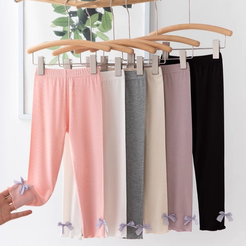 Girls' Summer Thin Modal Leggings Children's Cropped Pants Summer Outerwear Mid-Length Pants for Girls