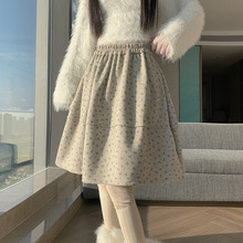 实拍韩国东大门女装2025新款碎花毛呢半身裙女气质甜美a字裙伞裙