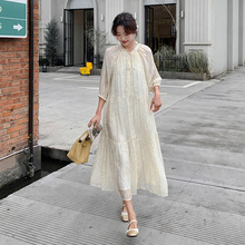 新中式黄色印花连衣裙女2024年夏季新款国风复古时尚减龄甜美长裙